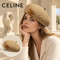 Celine Celine Beret worn by a Western model with product detail inset