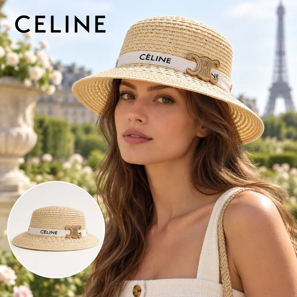 Celine Straw Hat worn by a model
