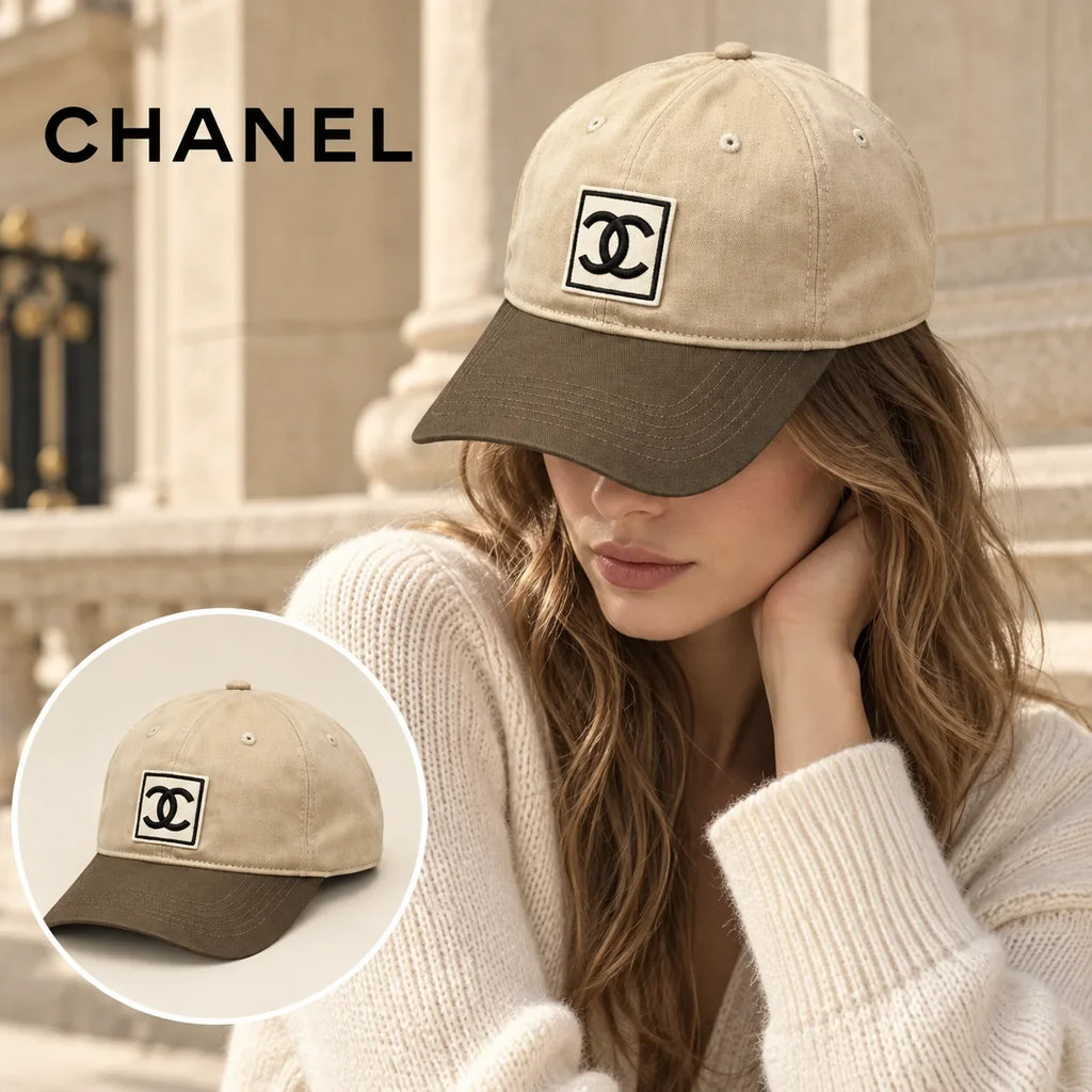Chanel Chanel Baseball Cap worn by a Western model with product detail inset