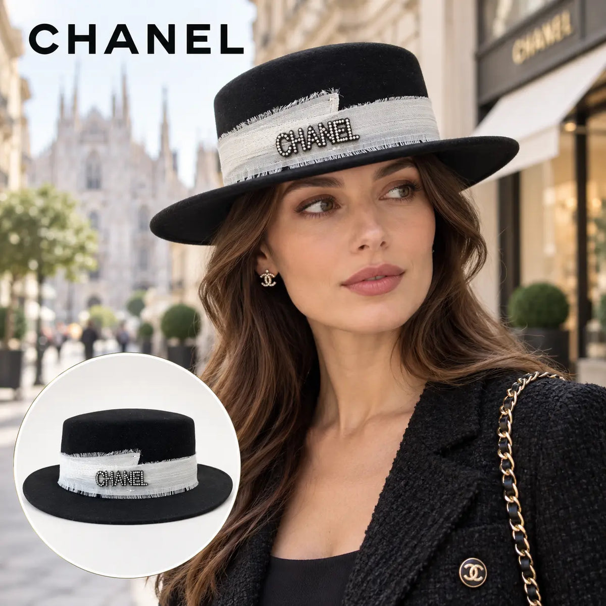 Chanel Cashmere Hat worn by a model