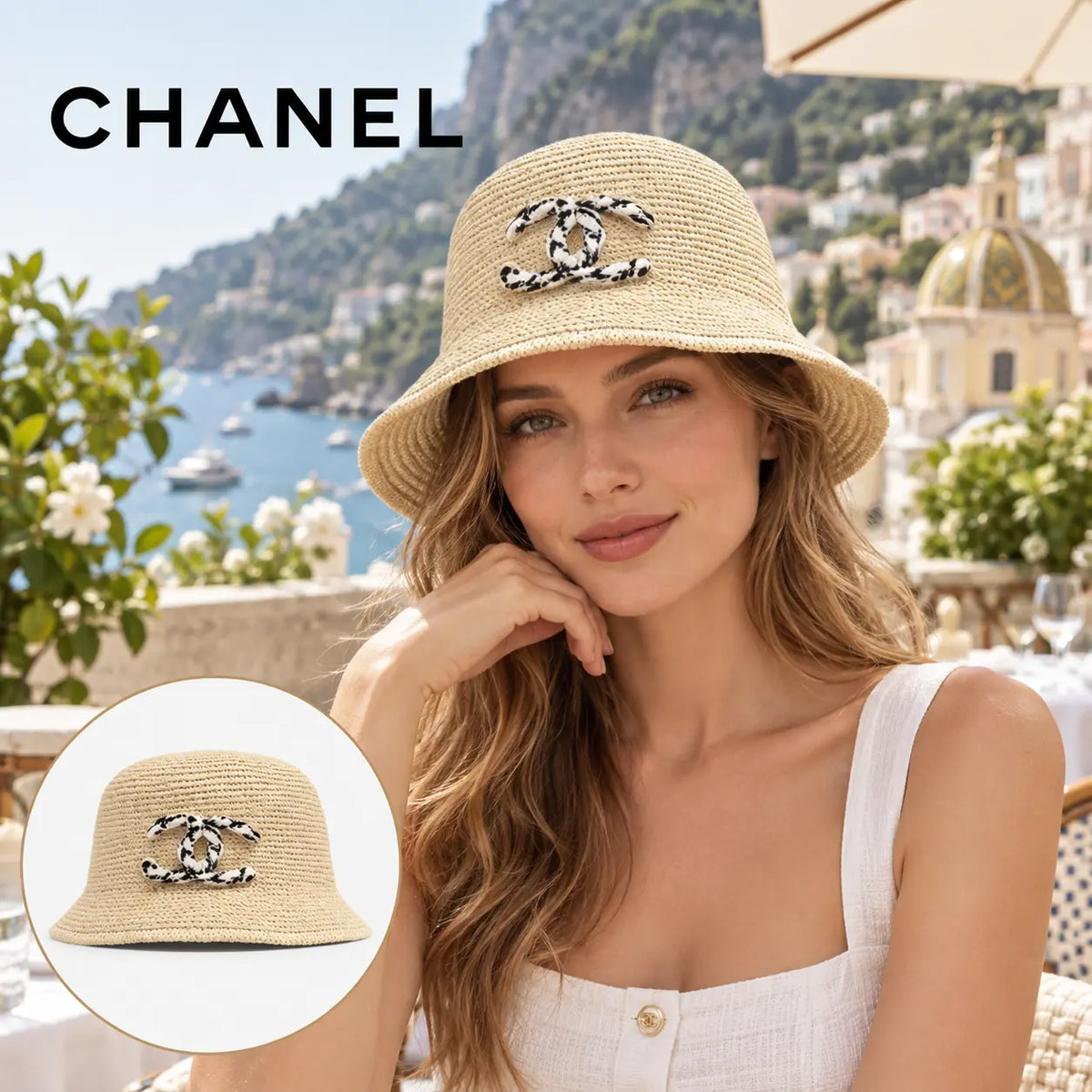 Chanel Knit Bucket Hat worn by a model