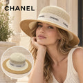 Chanel Chanel Straw Hat worn by a Western model with product detail inset