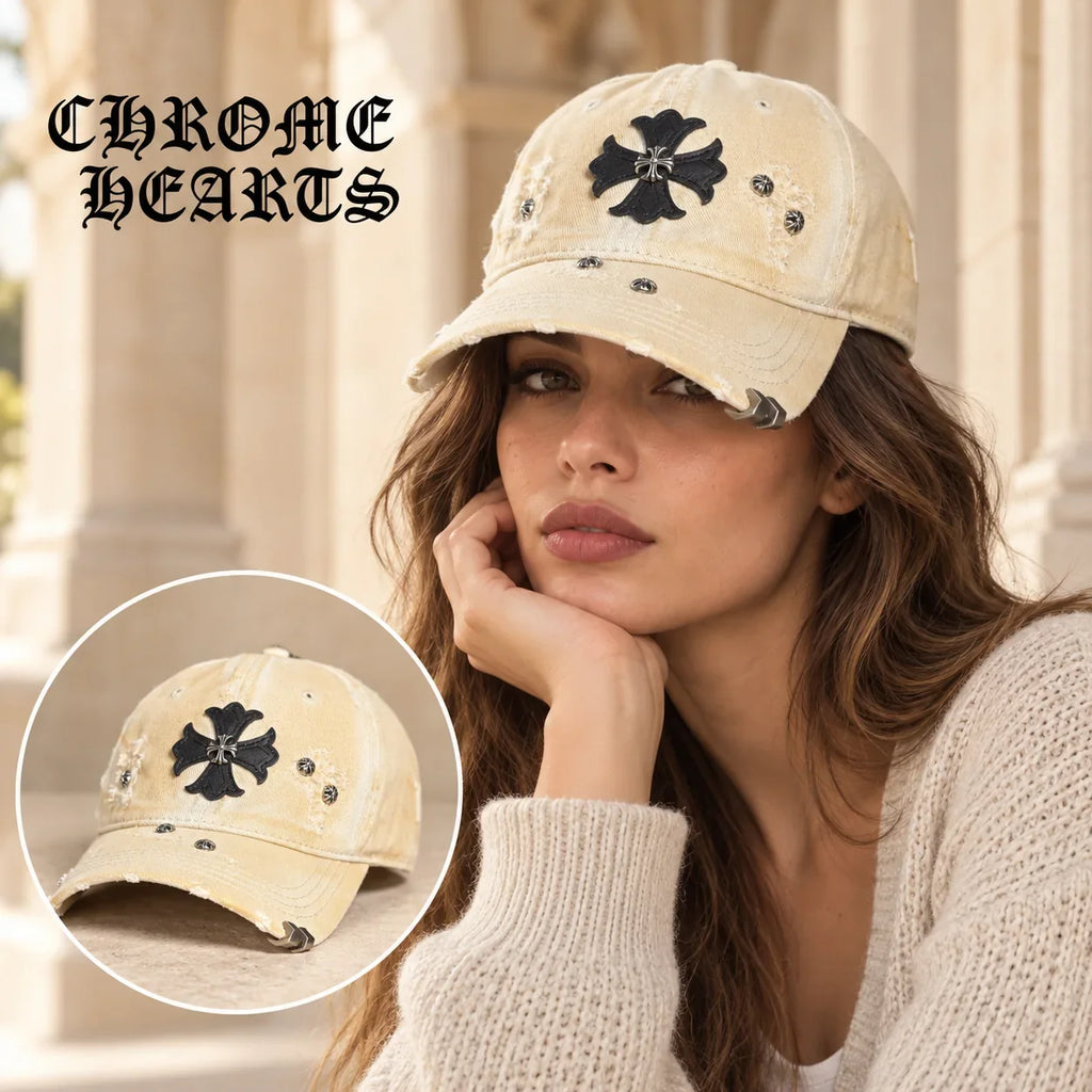 Chrome Hearts Chrome Hearts Baseball Cap worn by a Western model with product detail inset