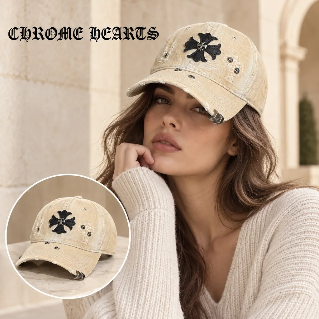 Chrome Hearts Chrome Hearts Baseball Cap worn by a Western model with product detail inset