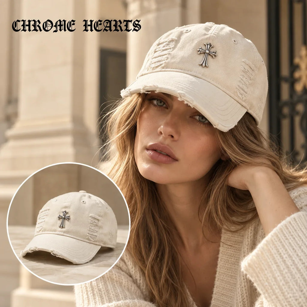 Chrome Hearts Chrome Hearts Baseball Cap worn by a Western model with product detail inset