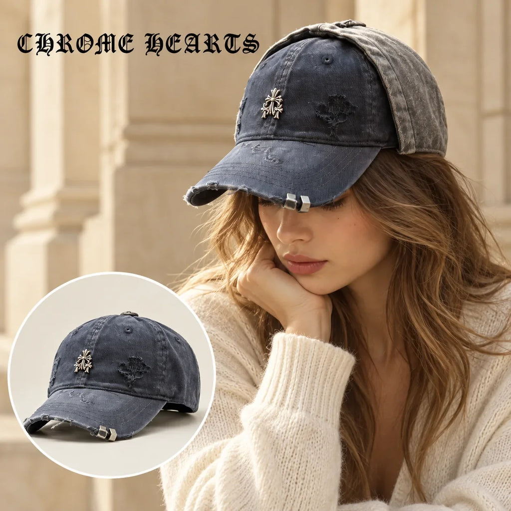 Chrome Hearts Chrome Hearts Baseball Cap worn by a Western model with product detail inset
