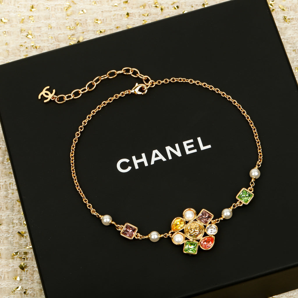 Chanel Interlocking C Gold-Tone Multicolor Crystal Accent Necklace - album image 2