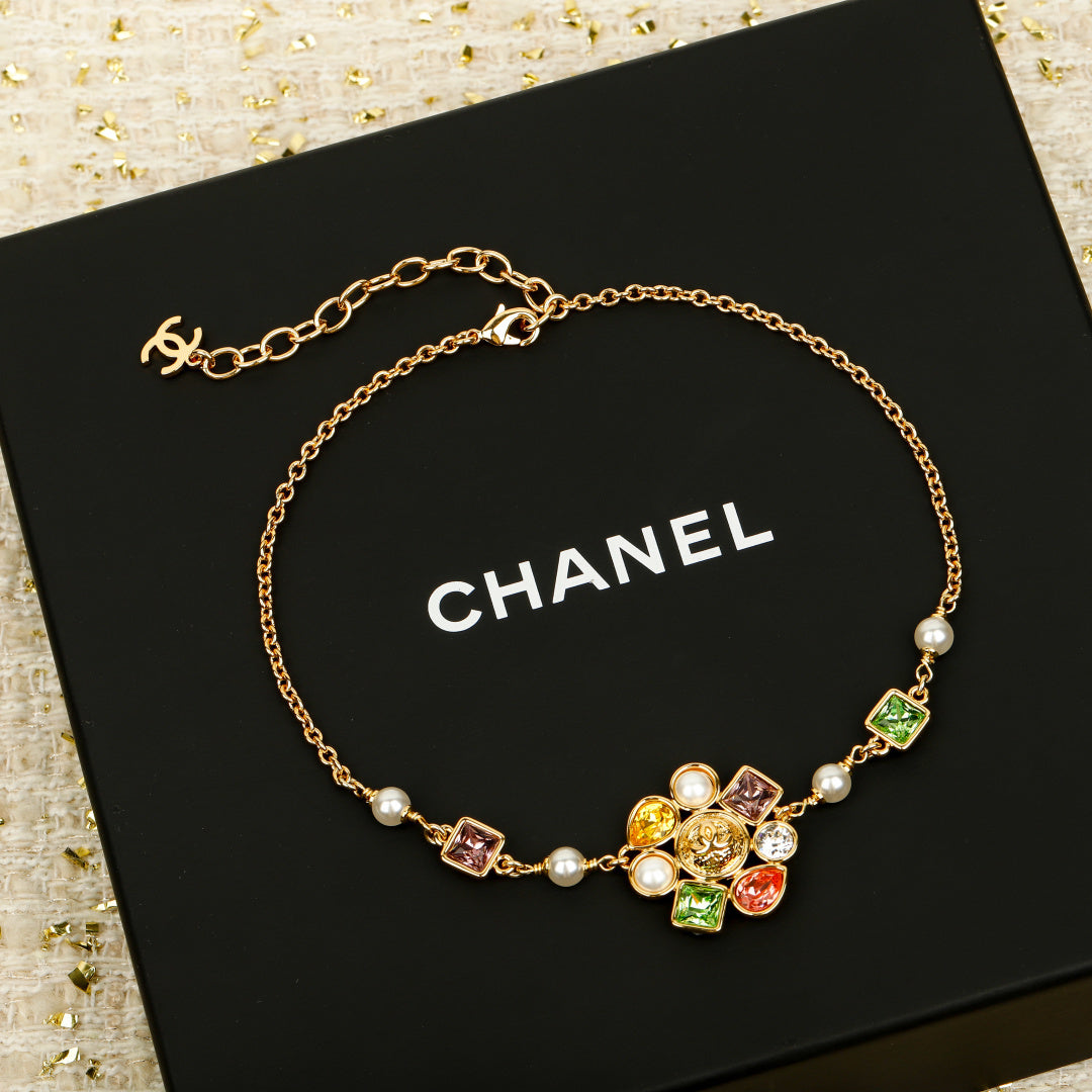 Chanel Interlocking C Gold-Tone Multicolor Crystal Accent Necklace - album image 2