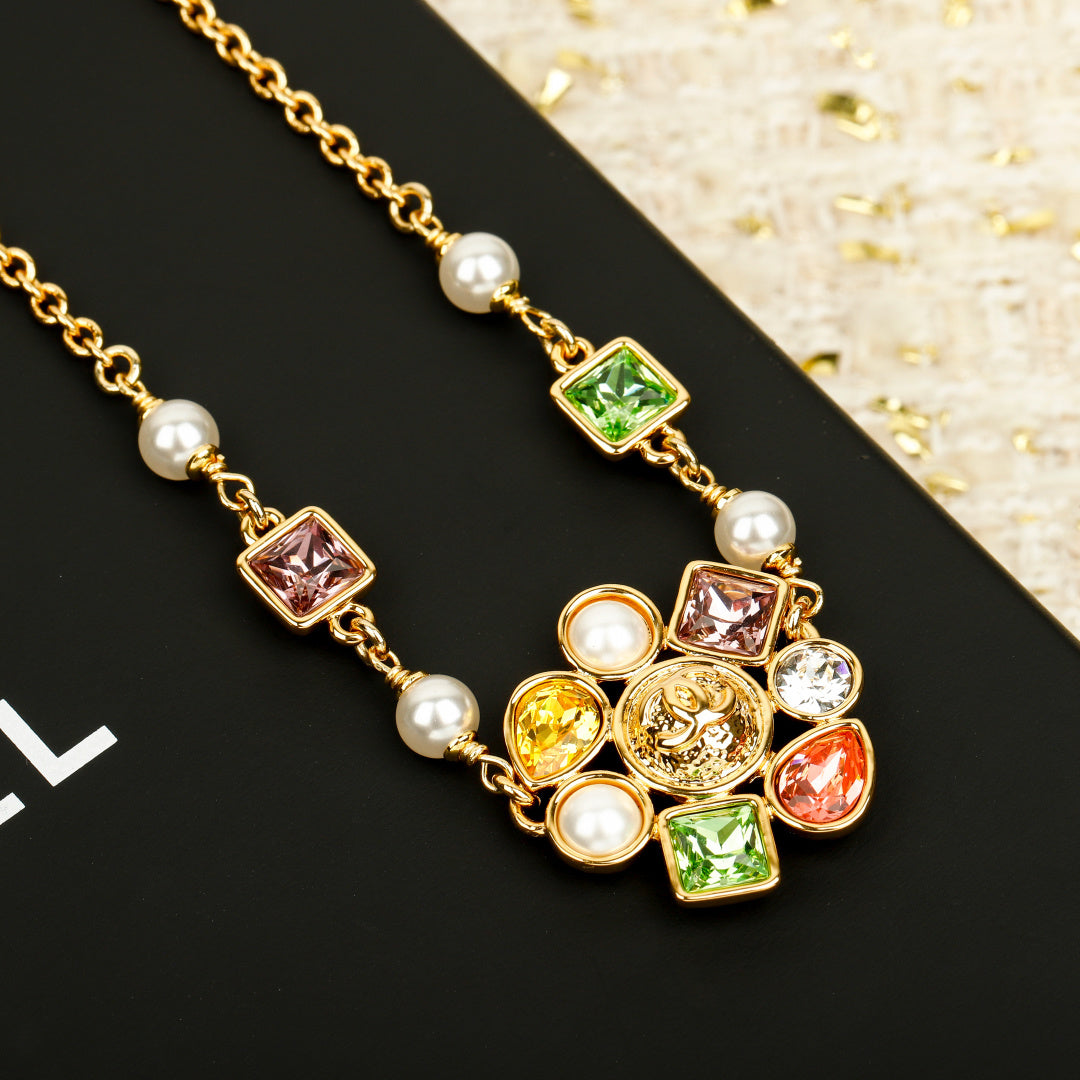 Chanel Interlocking C Gold-Tone Multicolor Crystal Accent Necklace - album image 3