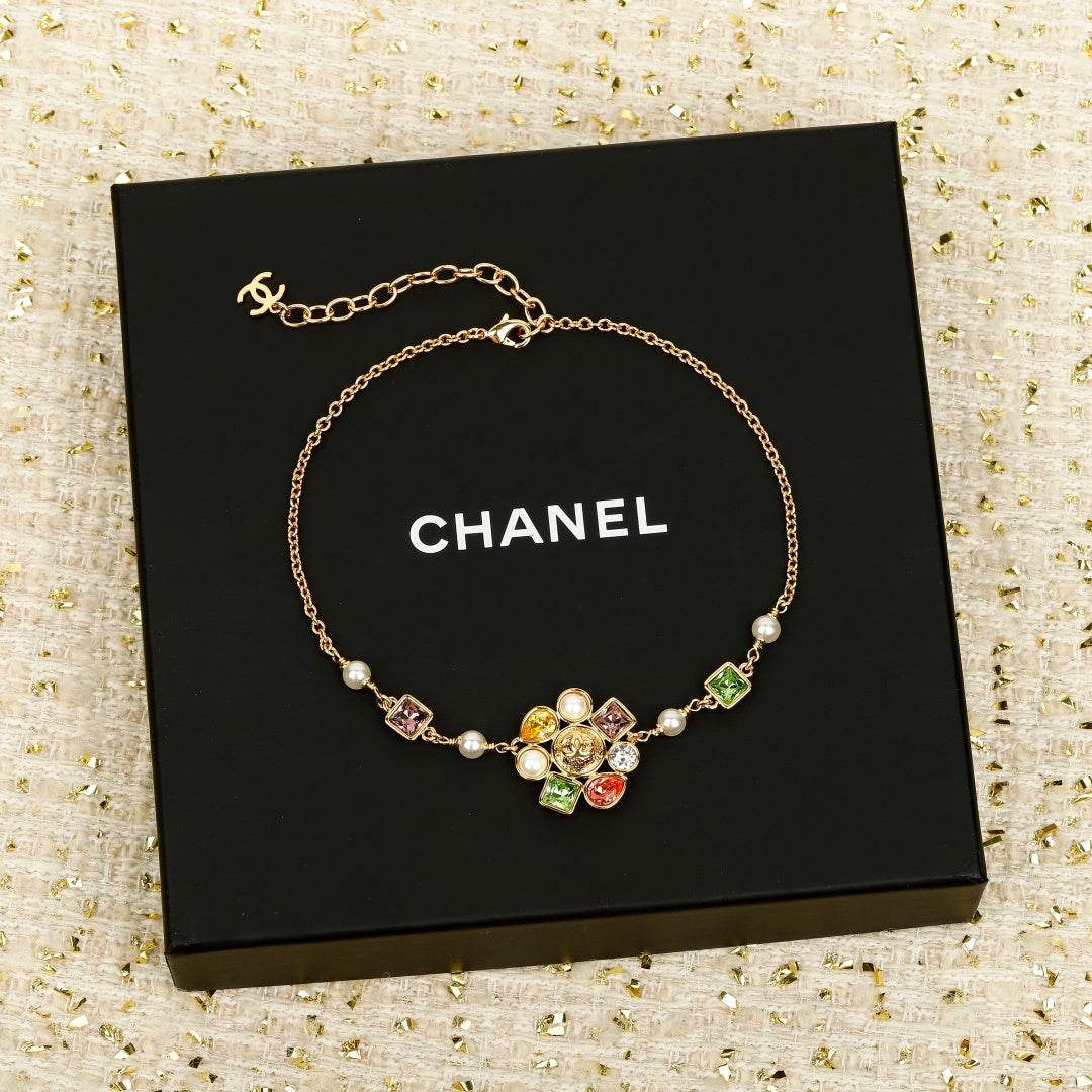 Chanel Interlocking C Gold-Tone Multicolor Crystal Accent Necklace - album image 1