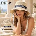 Dior Dior Woven Open Knit Bucket Hat worn by a Western model with product detail inset
