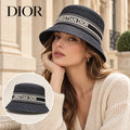 Dior Dior Woven Open Knit Bucket Hat worn by a Western model with product detail inset
