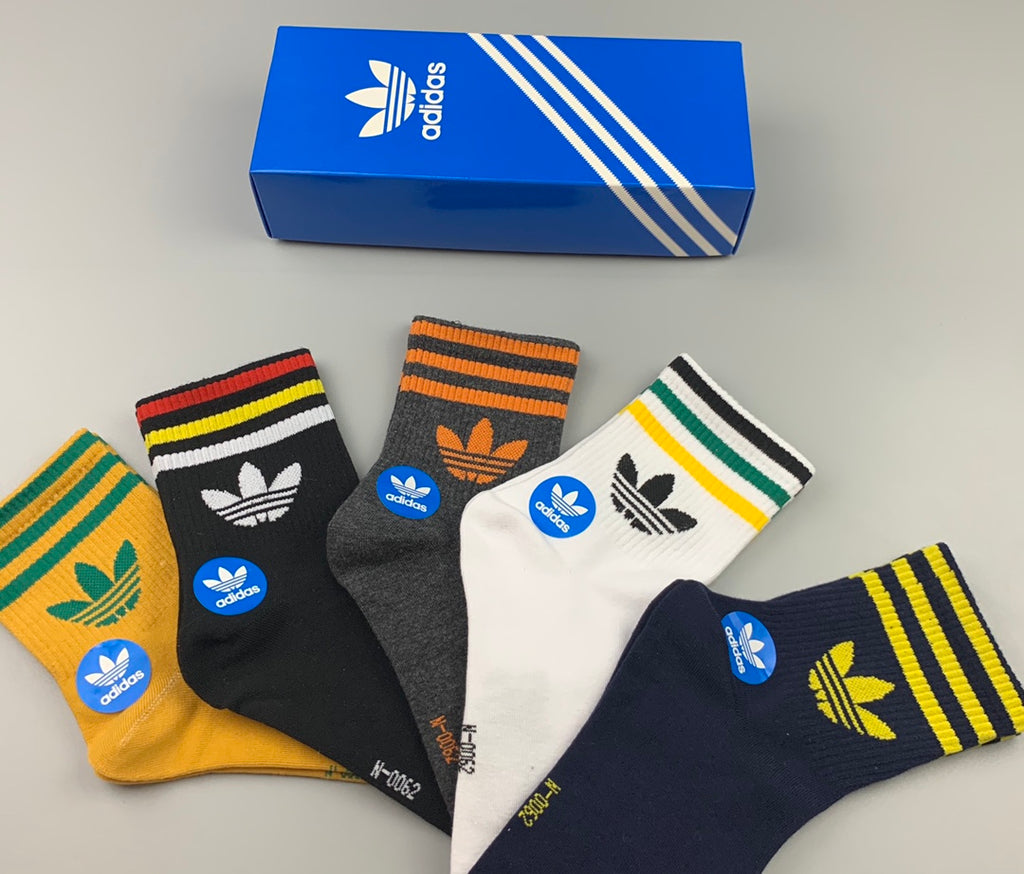 Adidas Mustard Retro Stripe Socks - Boxed Set of 5 Pairs - image 4