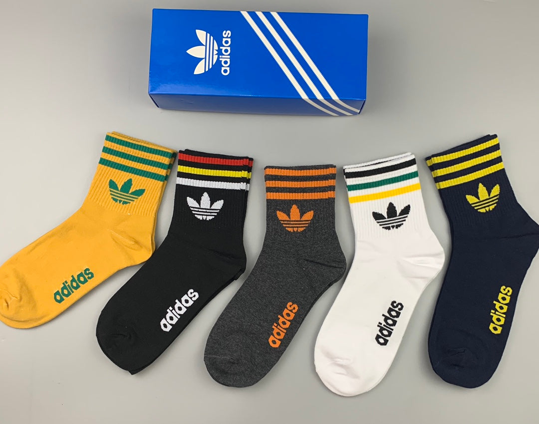 Adidas Mustard Retro Stripe Socks - Boxed Set of 5 Pairs - image 2
