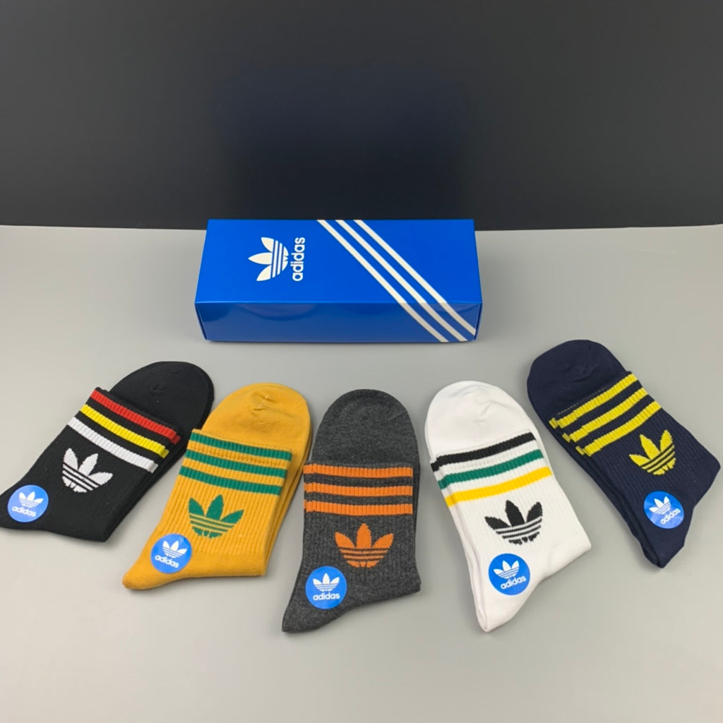 Adidas Mustard Retro Stripe Socks - Boxed Set of 5 Pairs - image 1
