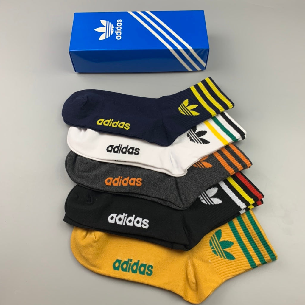 Adidas Mustard Retro Stripe Socks - Boxed Set of 5 Pairs - image 3