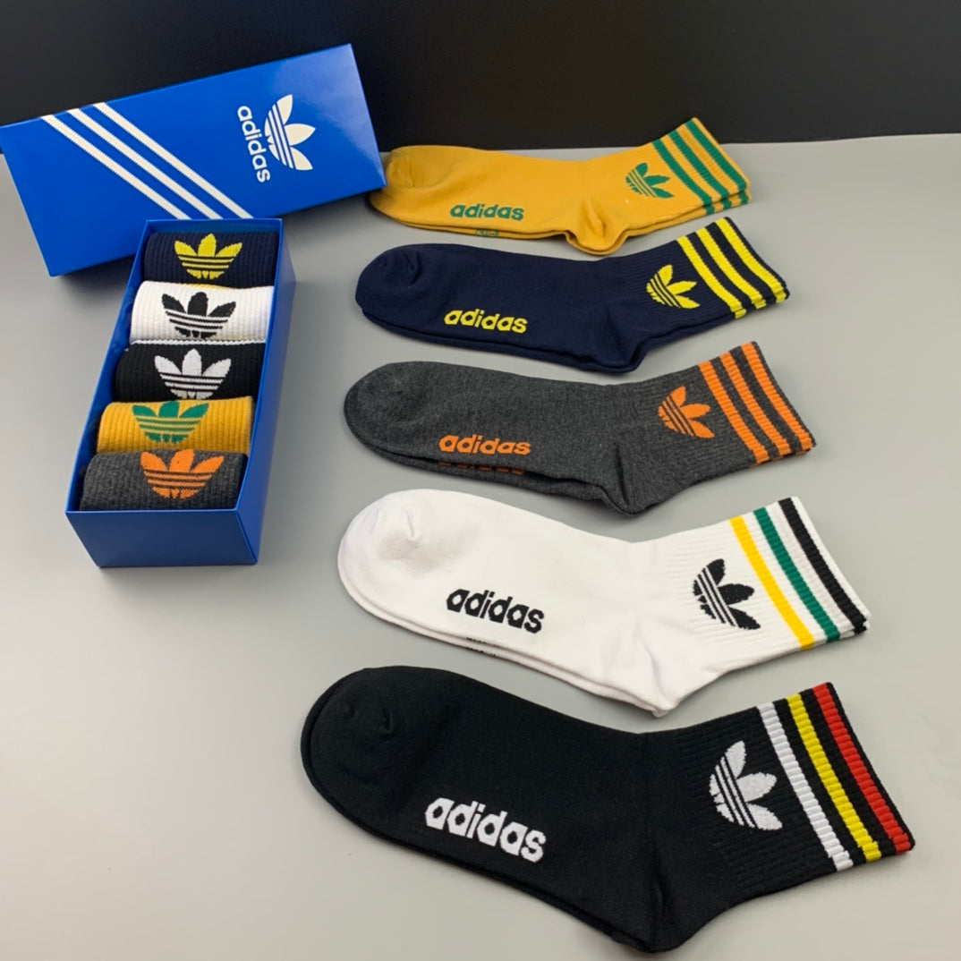 Adidas Mustard Retro Stripe Socks - Boxed Set of 5 Pairs - image 5