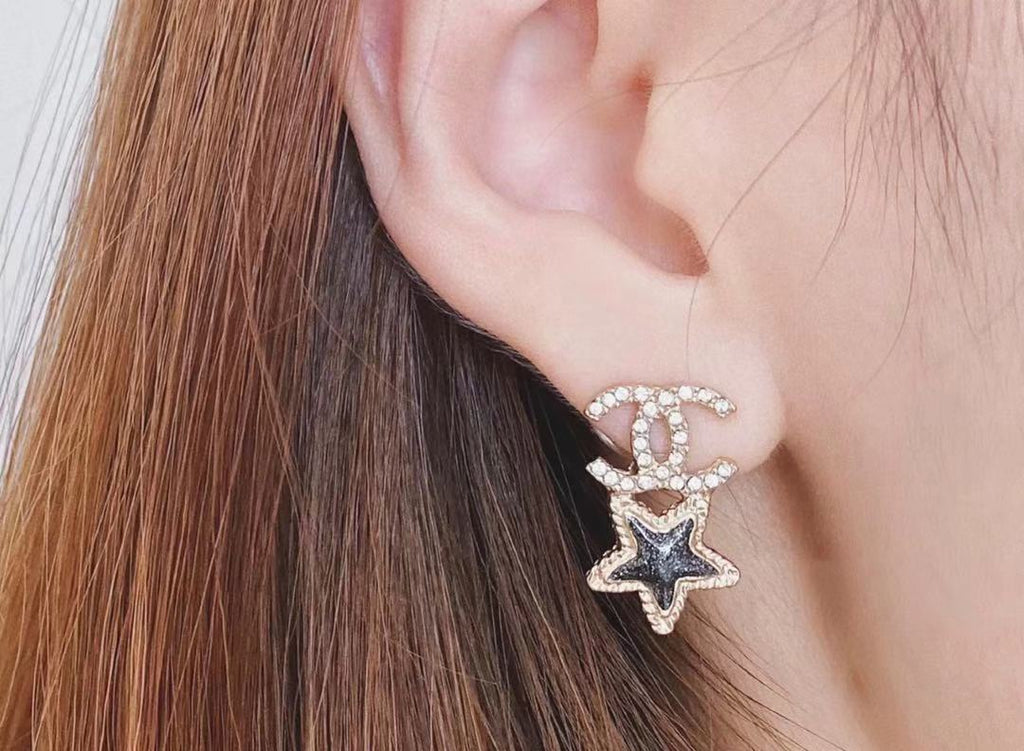 Chanel Interlocking C Heart Star Crystal Accent Earrings - album image 8