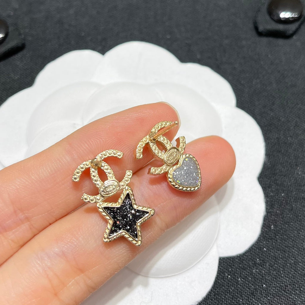 Chanel Interlocking C Heart Star Crystal Accent Earrings - album image 6