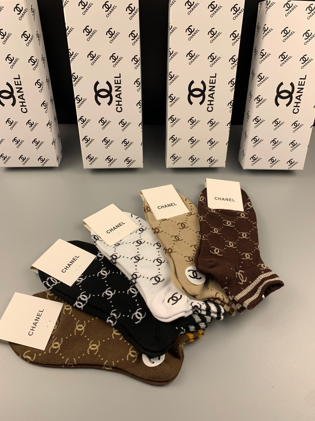 Chanel diamond pattern contrast cuff ankle socks - view 3