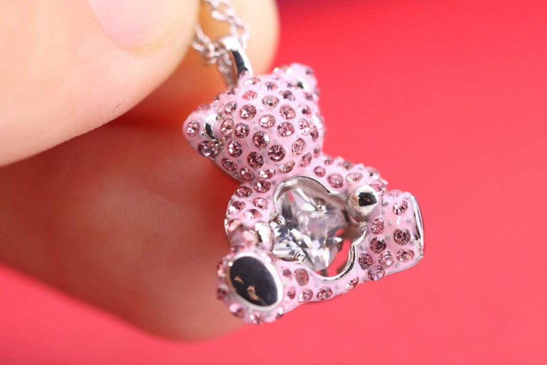Swarovski Pink Crystal Teddy Bear Pendant Necklace - album image 1