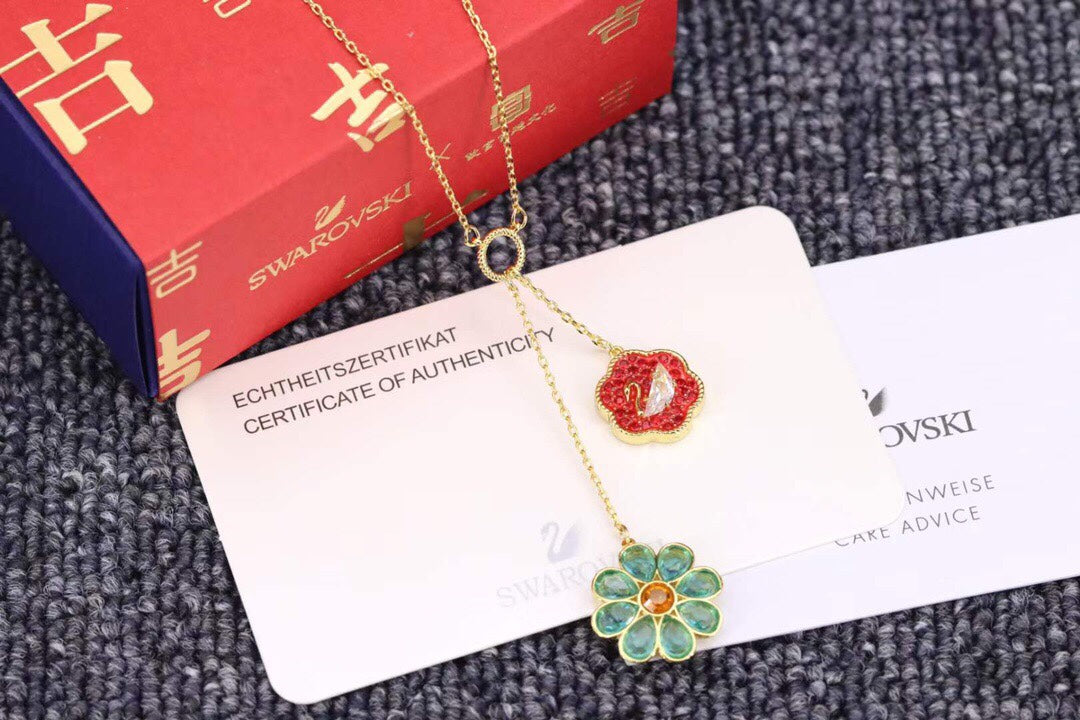 Swarovski Red and Green Floral Y Pendant Necklace - album image 2