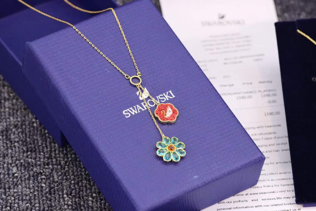 Swarovski Red and Green Floral Y Pendant Necklace - album image 7