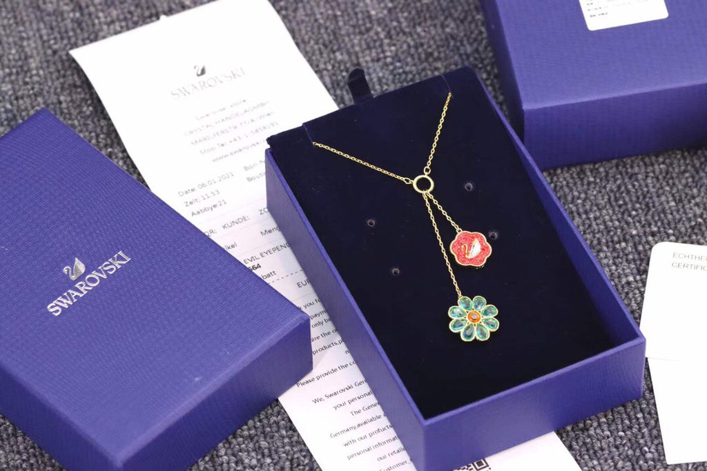 Swarovski Red and Green Floral Y Pendant Necklace - album image 3