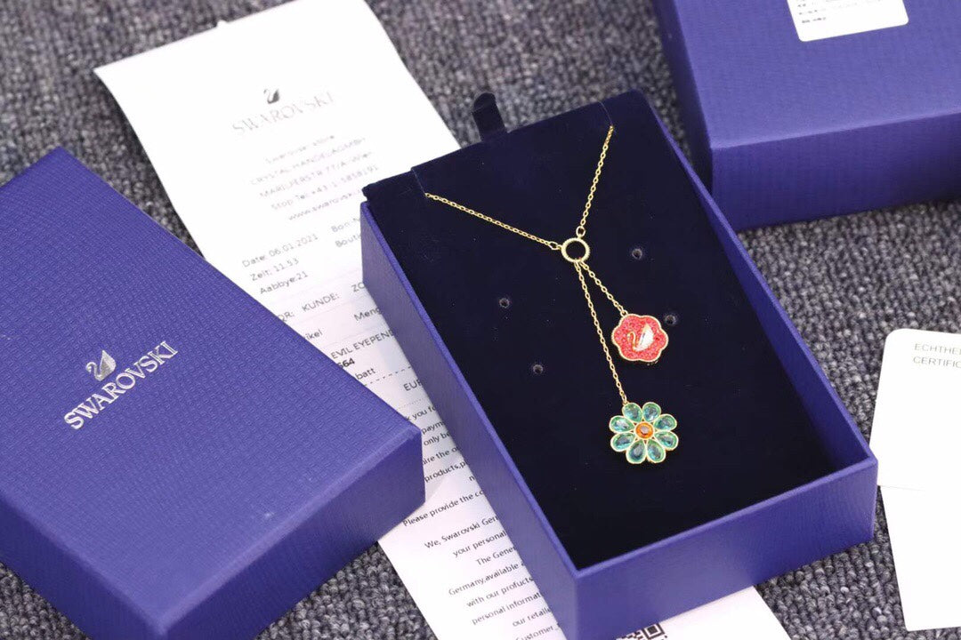 Swarovski Red and Green Floral Y Pendant Necklace - album image 3