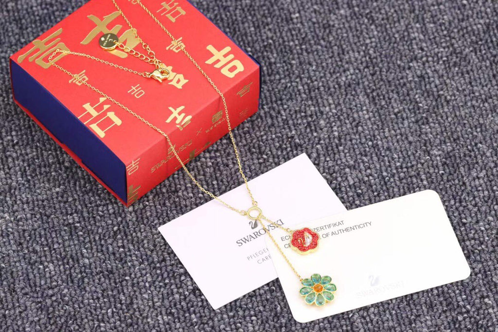 Swarovski Red and Green Floral Y Pendant Necklace - album image 6
