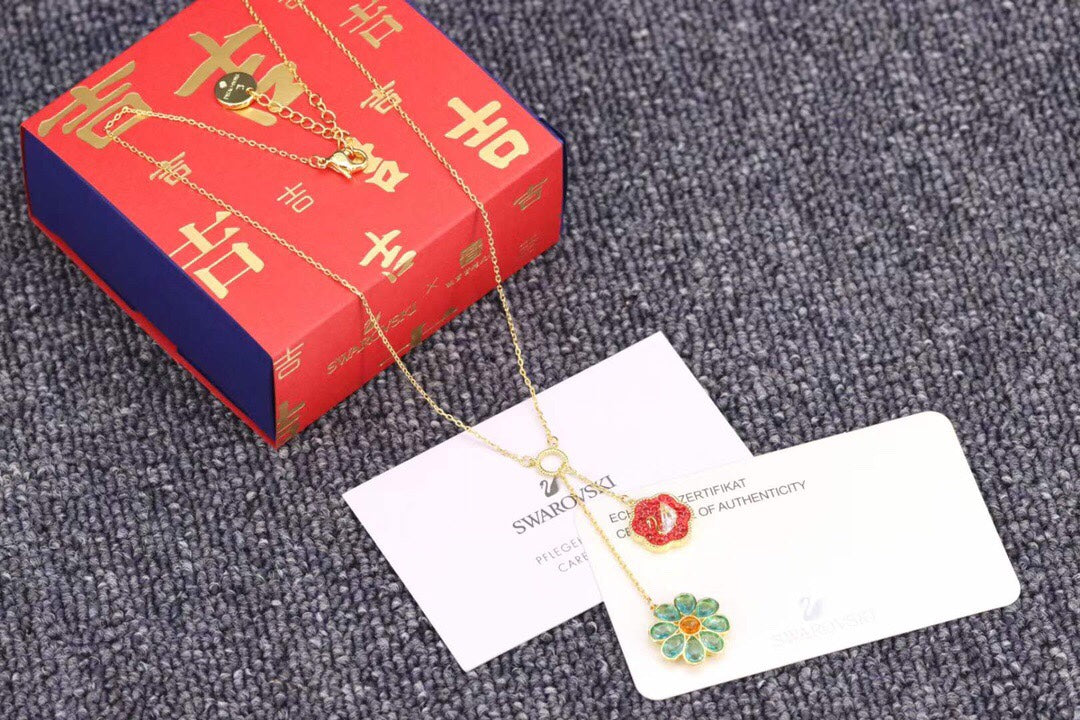 Swarovski Red and Green Floral Y Pendant Necklace - album image 6