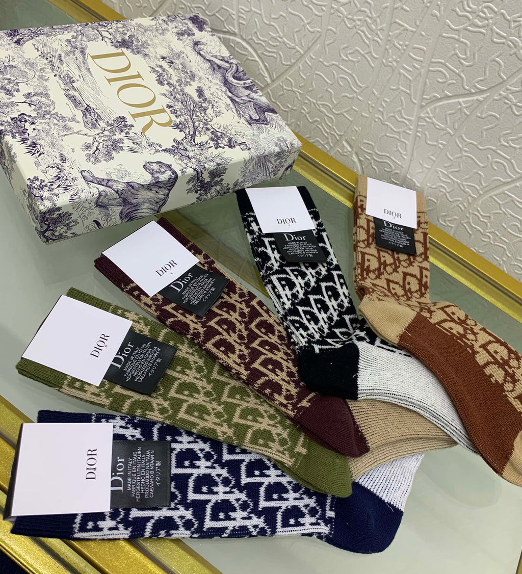 Dior earth tone monogram crew socks - view 6