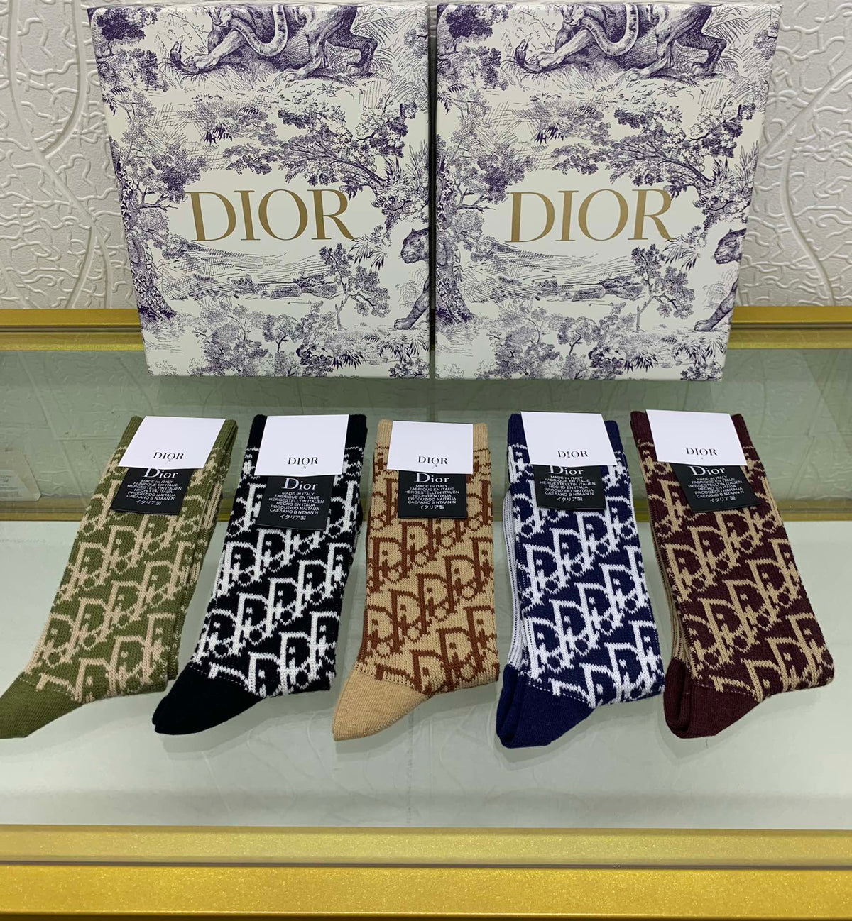 Dior earth tone monogram crew socks - view 1