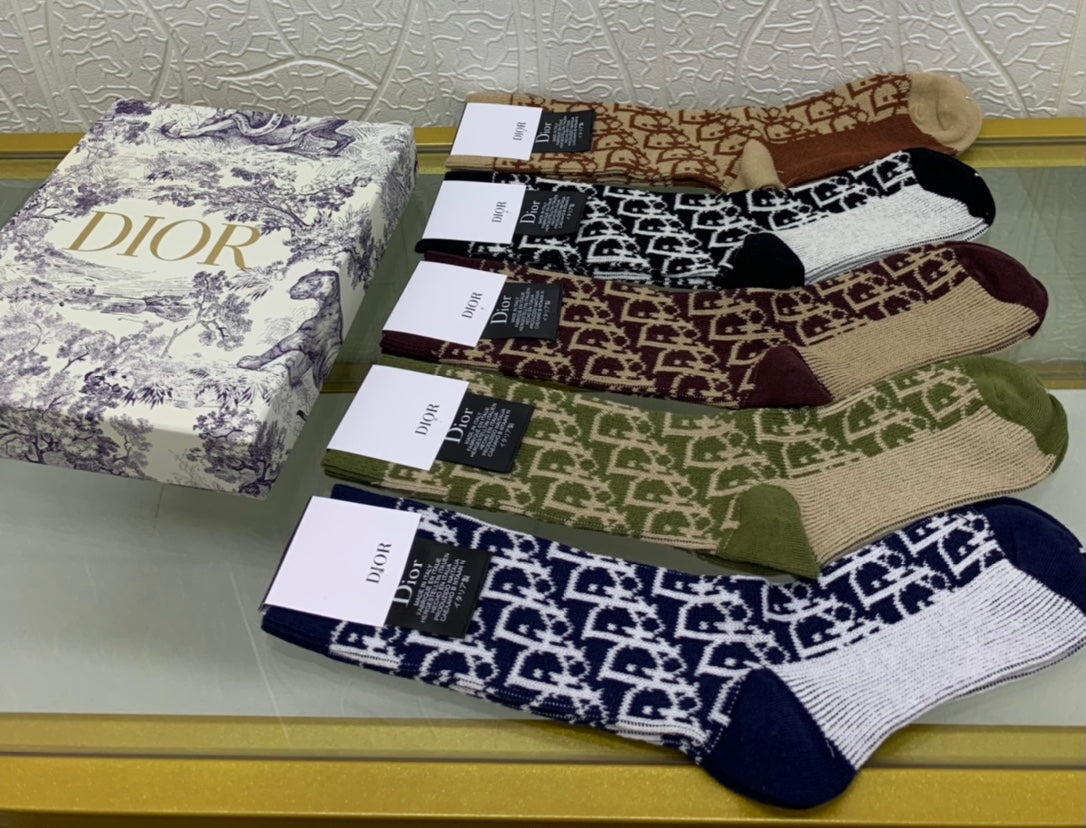 Dior earth tone monogram crew socks - view 5