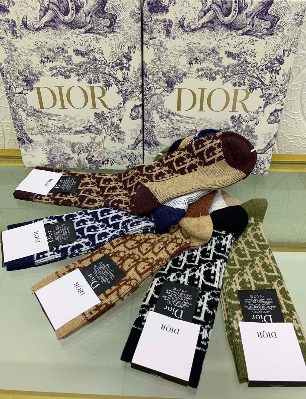 Dior earth tone monogram crew socks - view 4