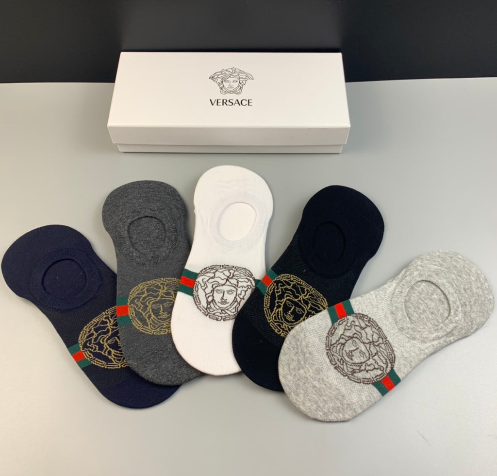 Versace medusa stripe front ankle socks - view 4