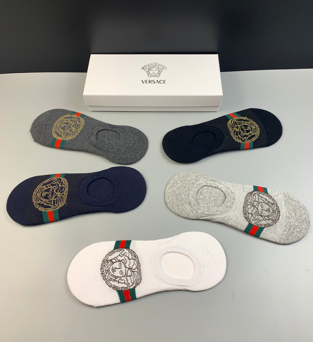 Versace medusa stripe front ankle socks - view 3