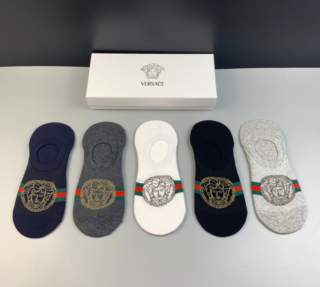 Versace medusa stripe front ankle socks - view 1