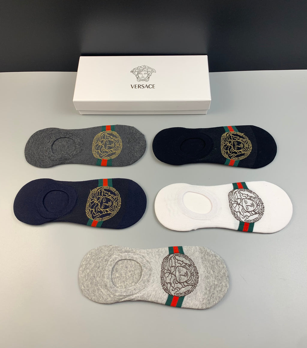 Versace medusa stripe front ankle socks - view 2