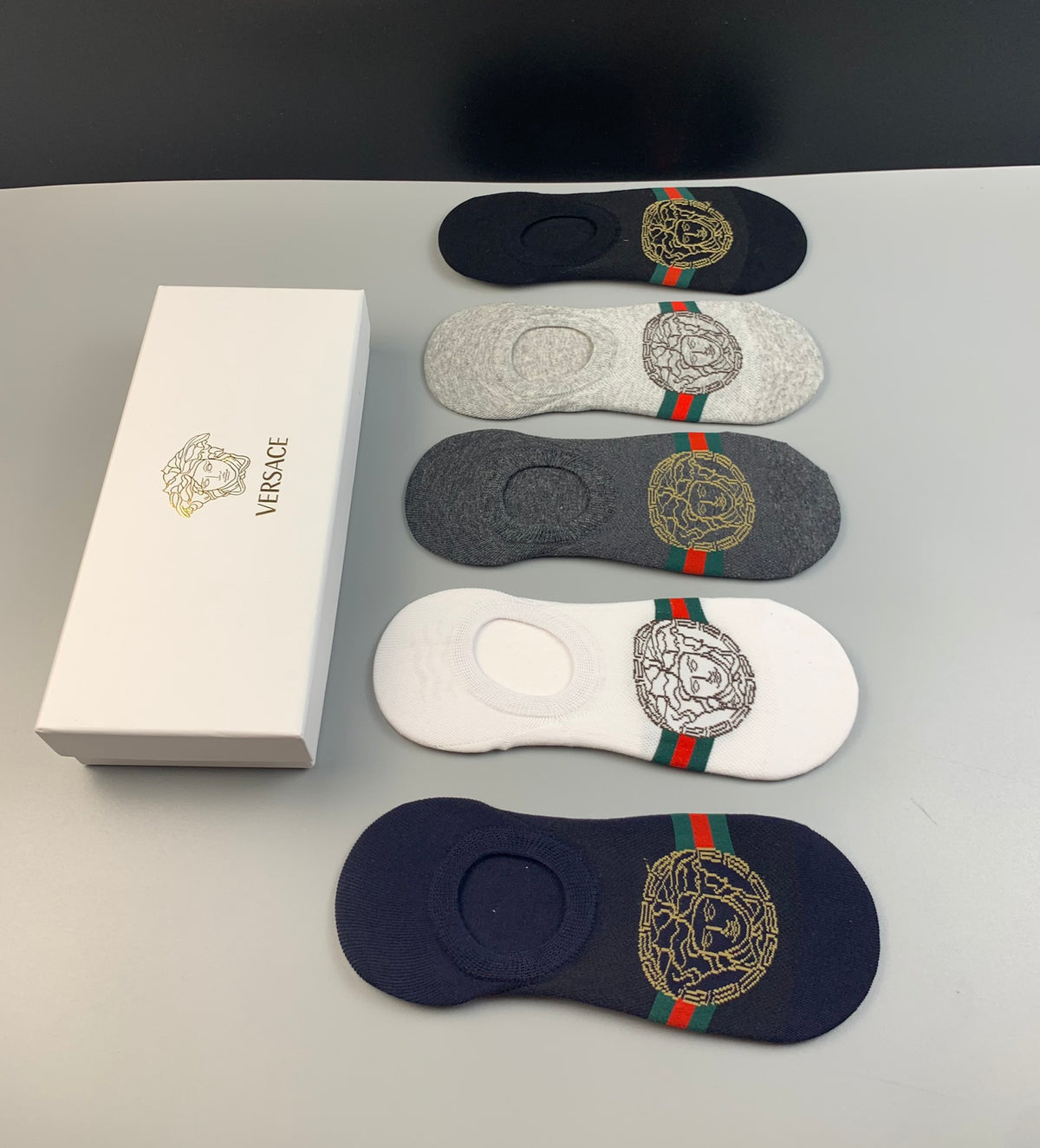 Versace medusa stripe front ankle socks - view 5