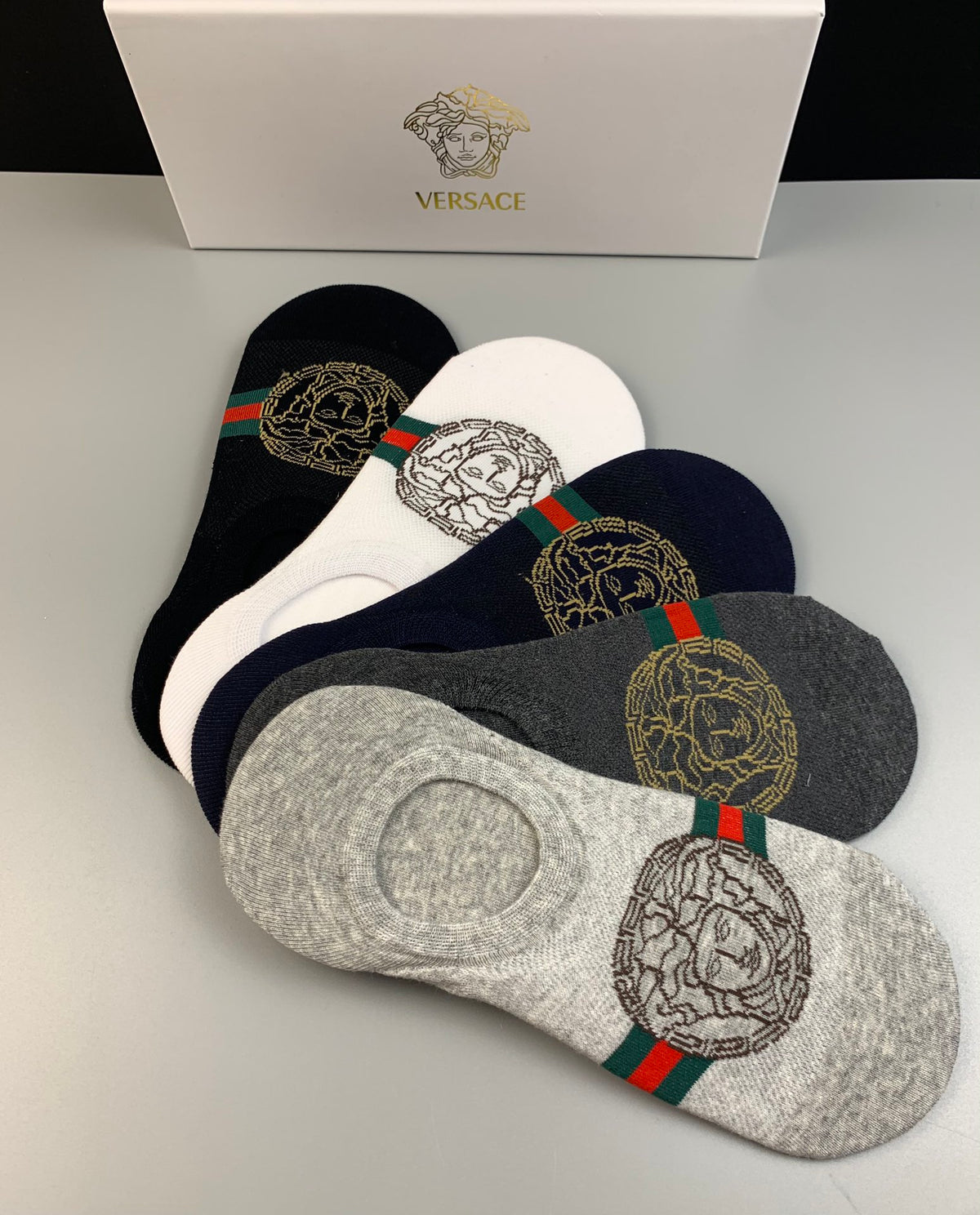 Versace medusa stripe front ankle socks - view 6