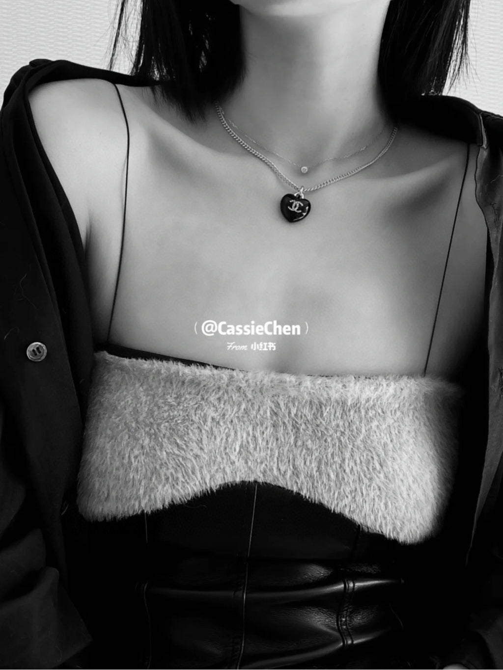 Chanel Interlocking C Gray Black Heart Crystal Accent Necklace - album image 9