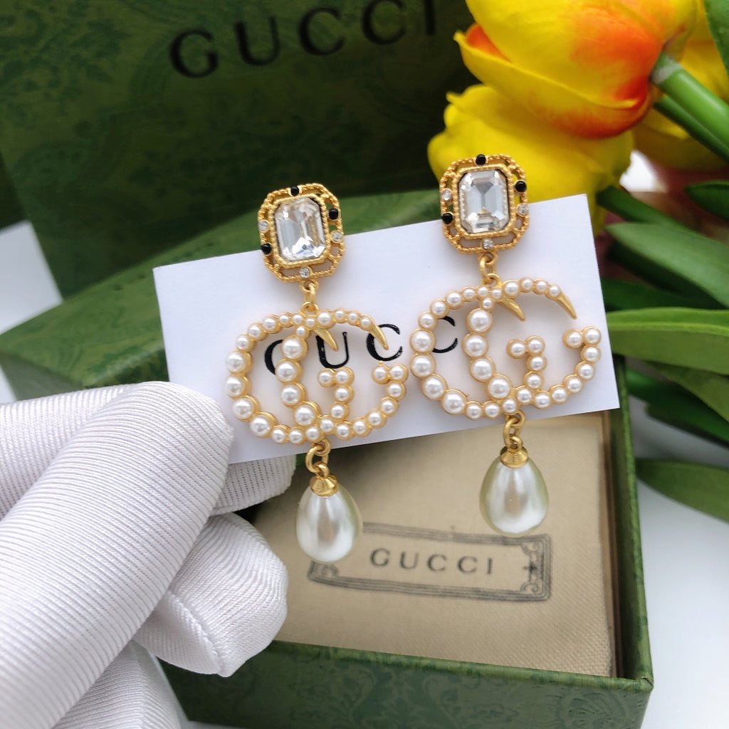 Gucci Teardrop Pearl Square Tassel Crystal Accent Earrings - album image 2