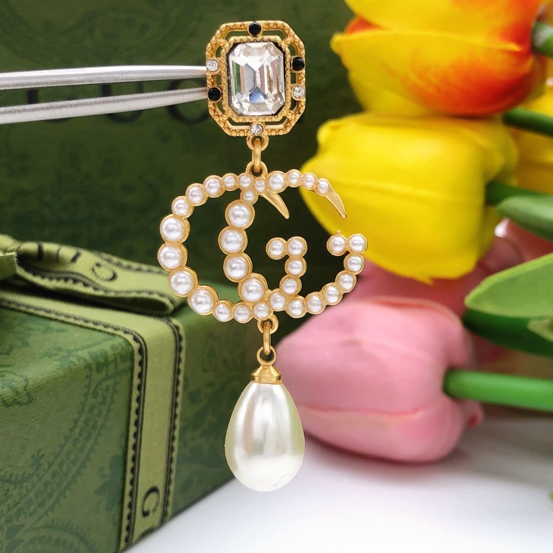 Gucci Teardrop Pearl Square Tassel Crystal Accent Earrings - album image 7