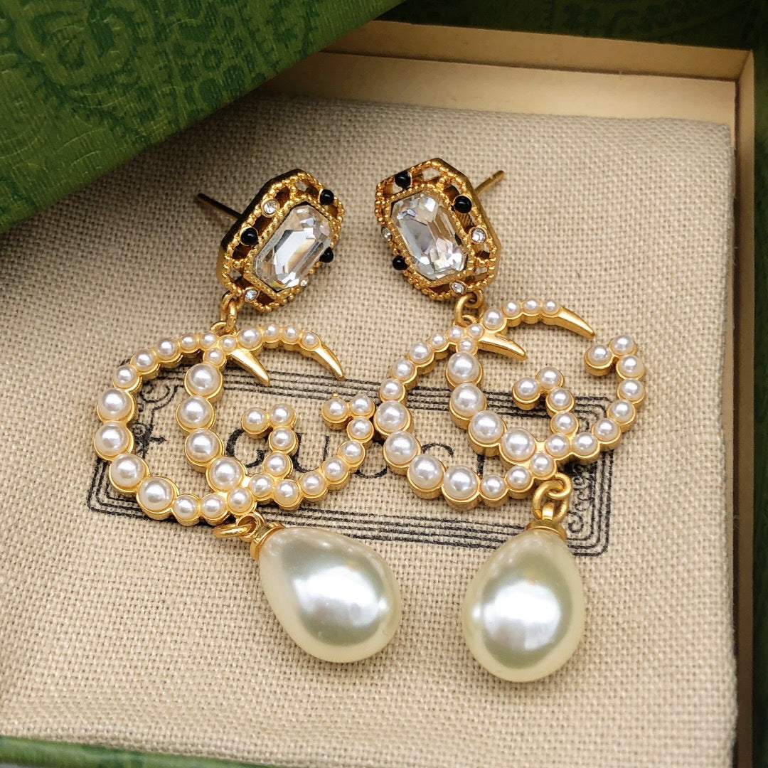 Gucci Teardrop Pearl Square Tassel Crystal Accent Earrings - album image 3