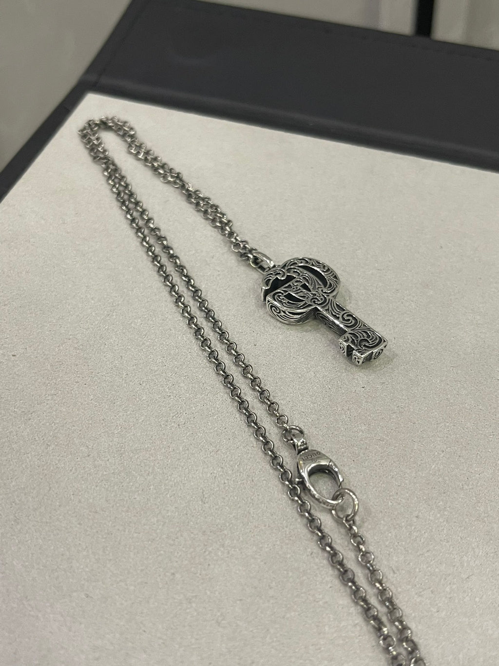 Gucci Silver-Tone Circular G Pendant Necklace - album image 4