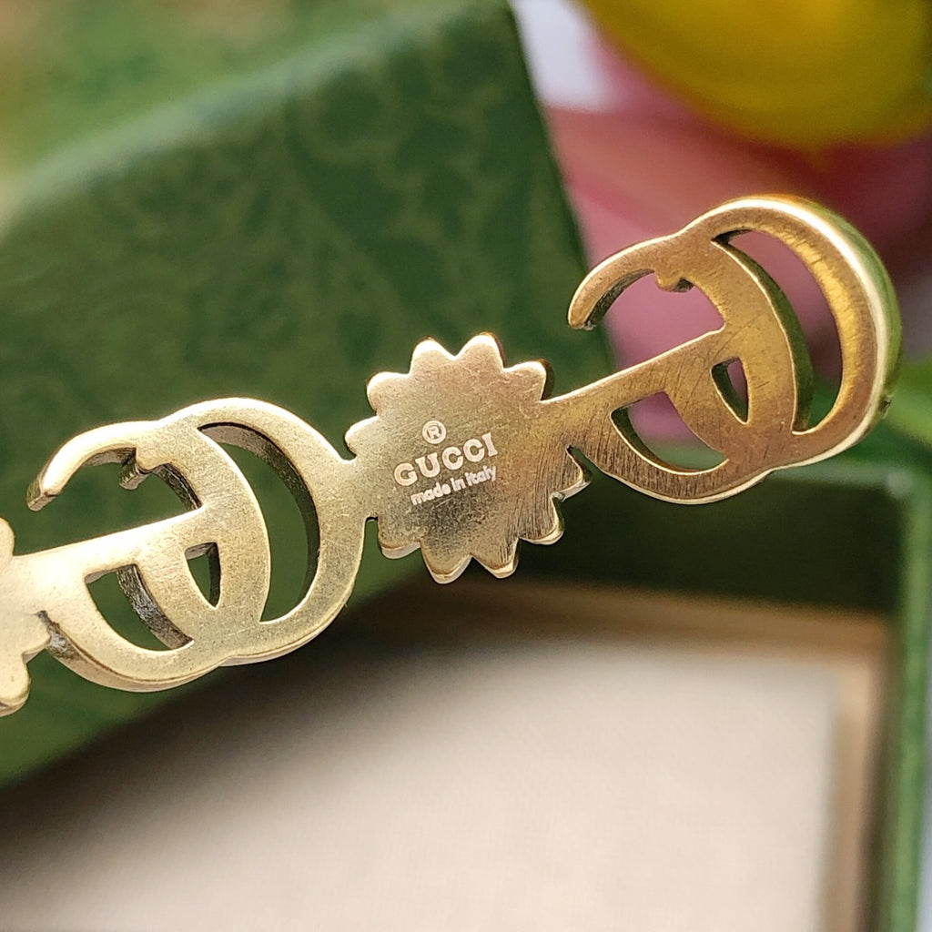 Gucci Interlocking G Antique Gold-Tone Sunflower Bangle - album image 4