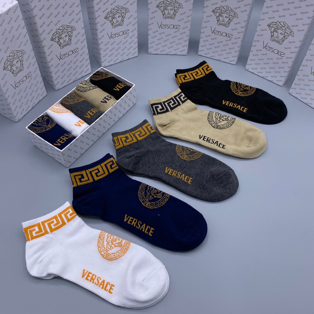 Versace gold greek key cuff ankle socks - view 4