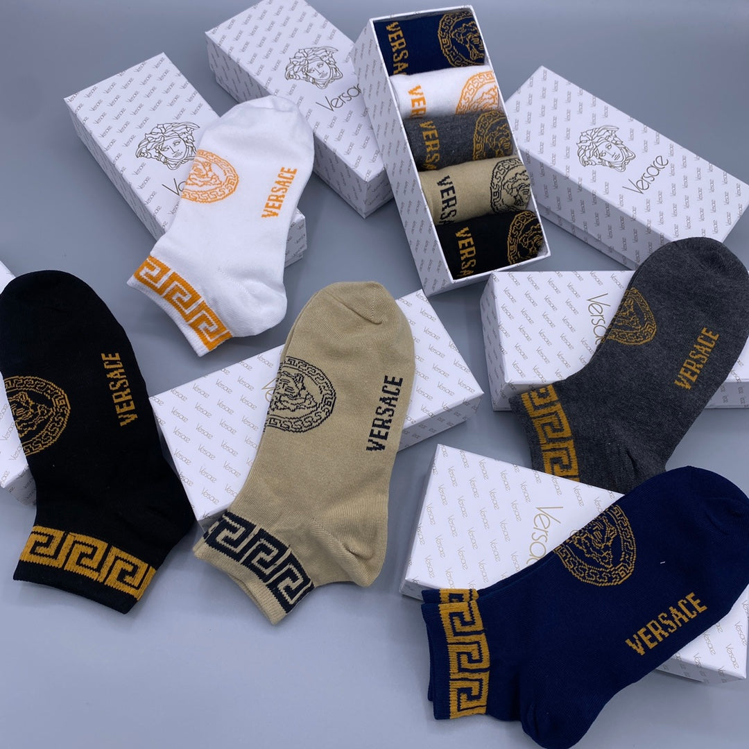 Versace gold greek key cuff ankle socks - view 8