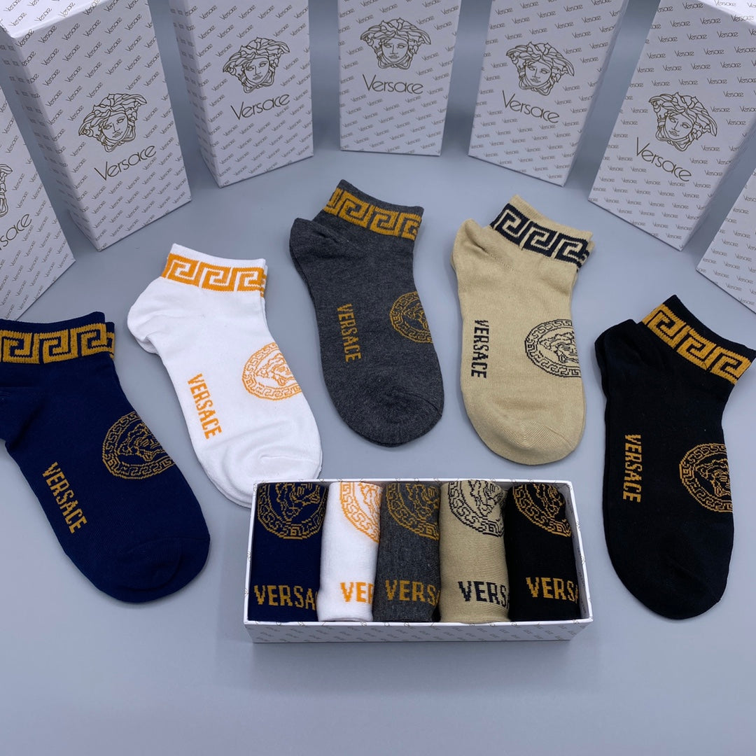 Versace gold greek key cuff ankle socks - view 5